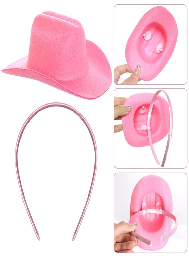 phnydreg 2Pcs Cowboy Mini Hat Headbands Cowgirl Mini Hat Headbands Accessories for Women Birthday Western Cowboy Party (pink,red) - Image 3